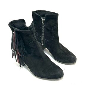 Sam Edelman Louie Ankle Cowgirl Fringe Leather Suede Black Purple Silver Sz 8.5